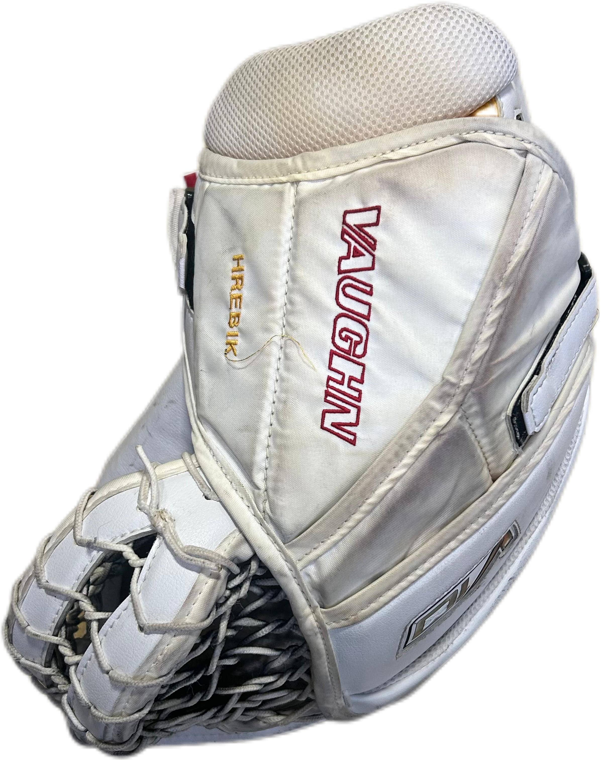 Vaughn Velocity V10 - Gant de gardien de but Pro Stock d'occasion (blanc/bleu marine/jaune)